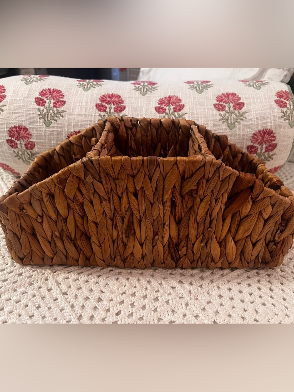Woven Straw Multi-Compartment Organizer Basket